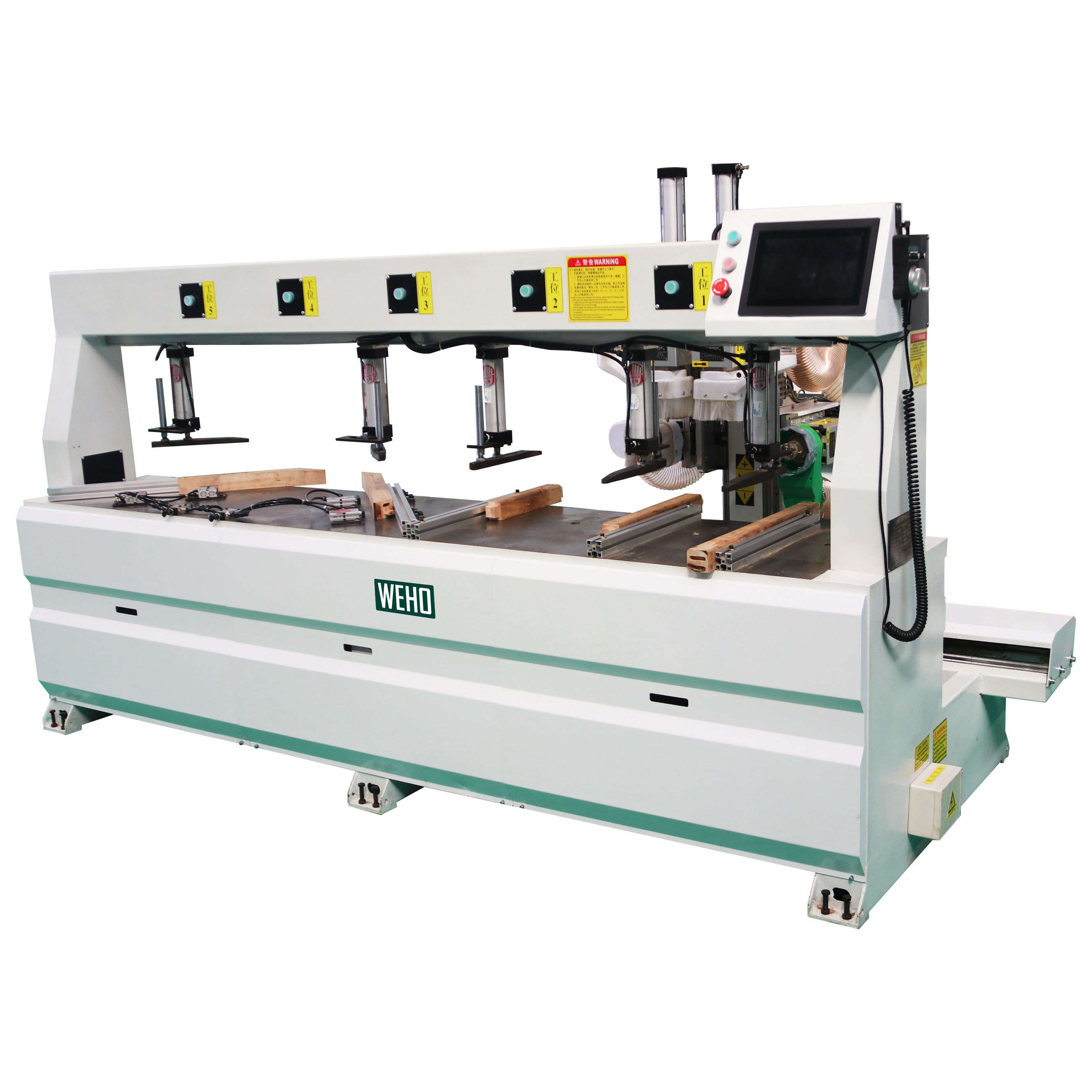 Máquinas automáticas para espigar y mortajar madera, con capacidad para realizar 12 tipos de espigas y mortajas en una sola máquina.